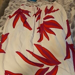 Nine West Whitewith Red & Pink Leaf Print Long Skirt